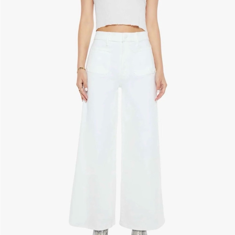 MOTHER Lil Patch Pocket Undercover Sneak Wide Leg Jeans White 25